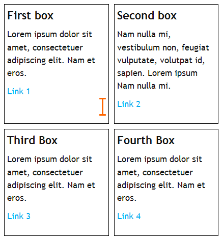 Screen shot of 4 boxes, with the bottom lines matching.