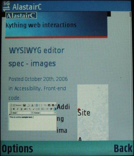 My home page rendered very badly by the default browser on a Nokia.