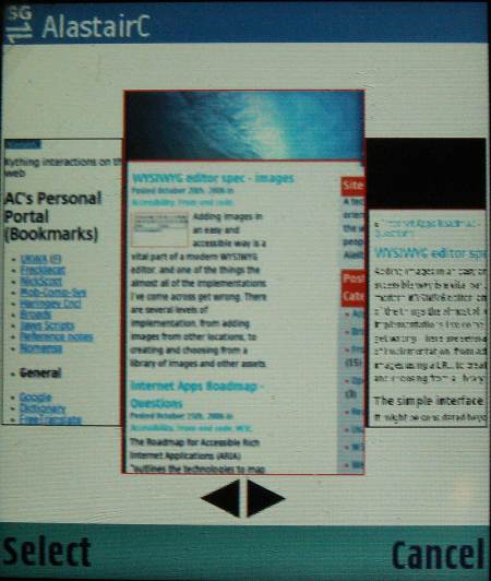 Webit's back function, allowing you to cycle through the thumbnails or previous pages.
