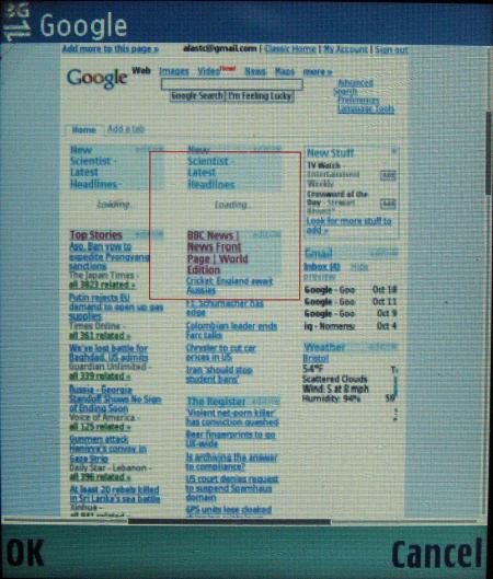 Google home page on the webkit browser, not quite loaded.