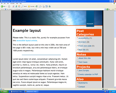Screen shot in IE6 at much greater font size.