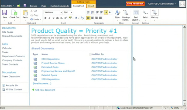 SharePoint default editing interface.