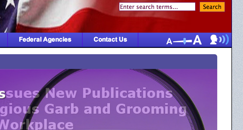 Sitecues default view in a website, where the zoom-slider and speech button fit into the main navigation bar.