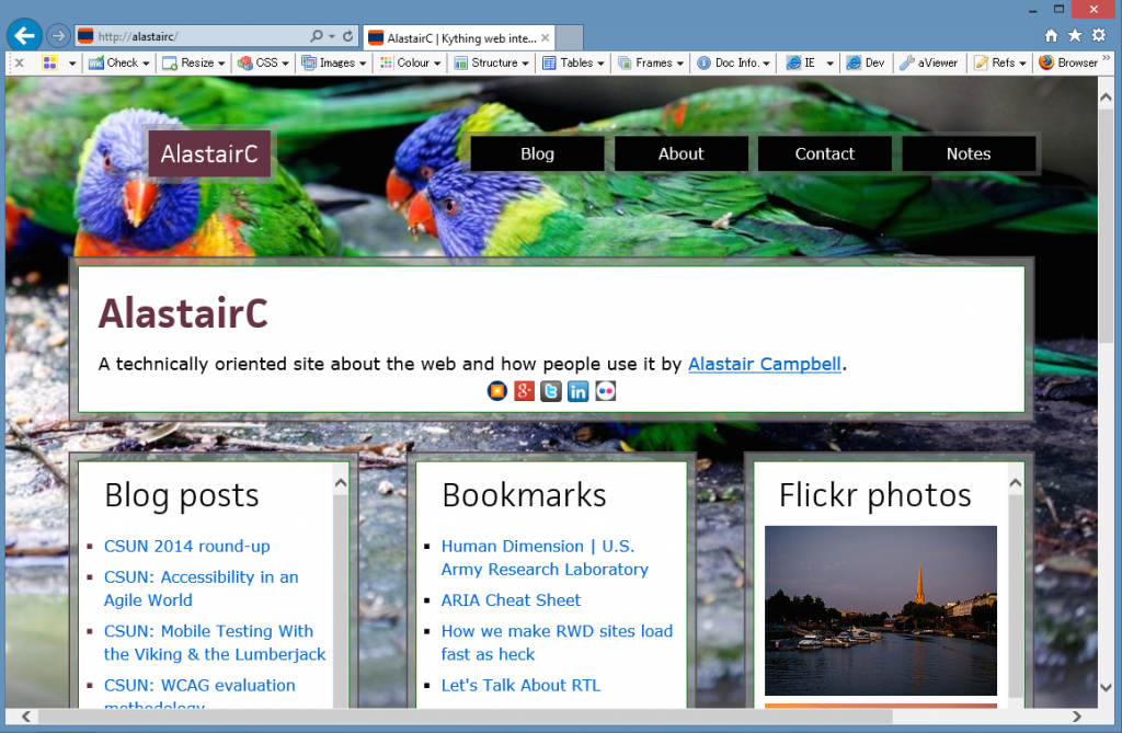 The homepage in IE11 showing horizontal scrolling