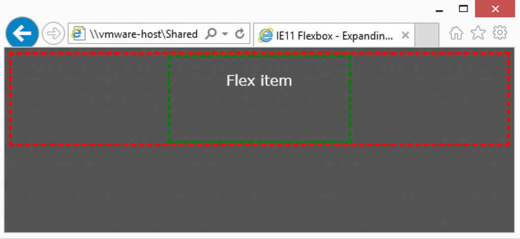 Screenshot from IE11 showing a large red outline filling the width, and a small green box in the middle.