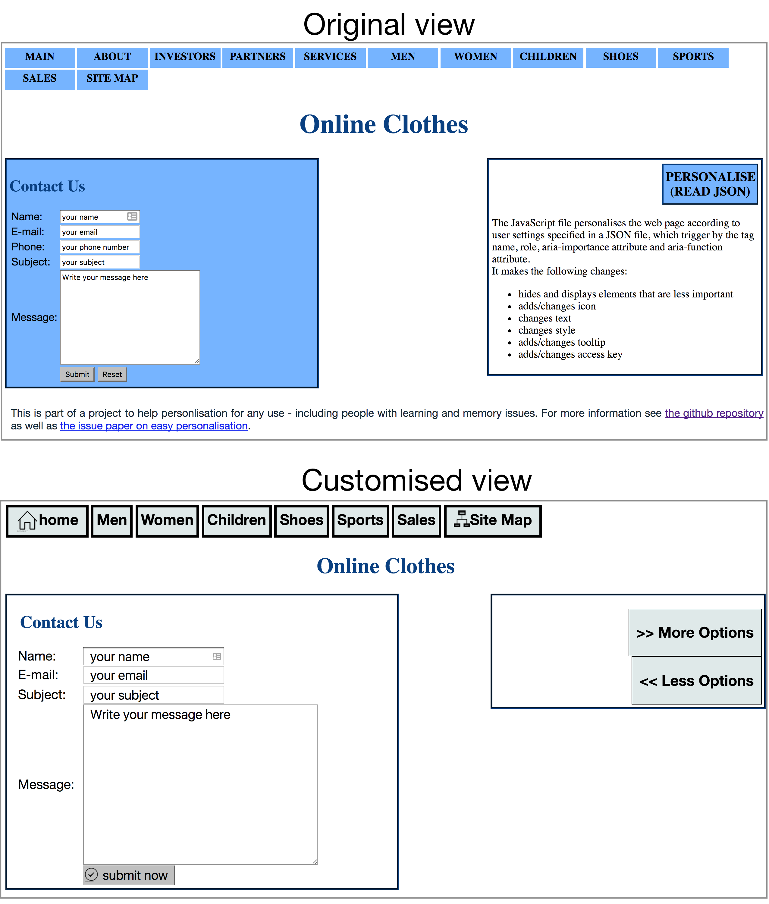Two screenshots, the first with a default view, the  second reduced in complexity.