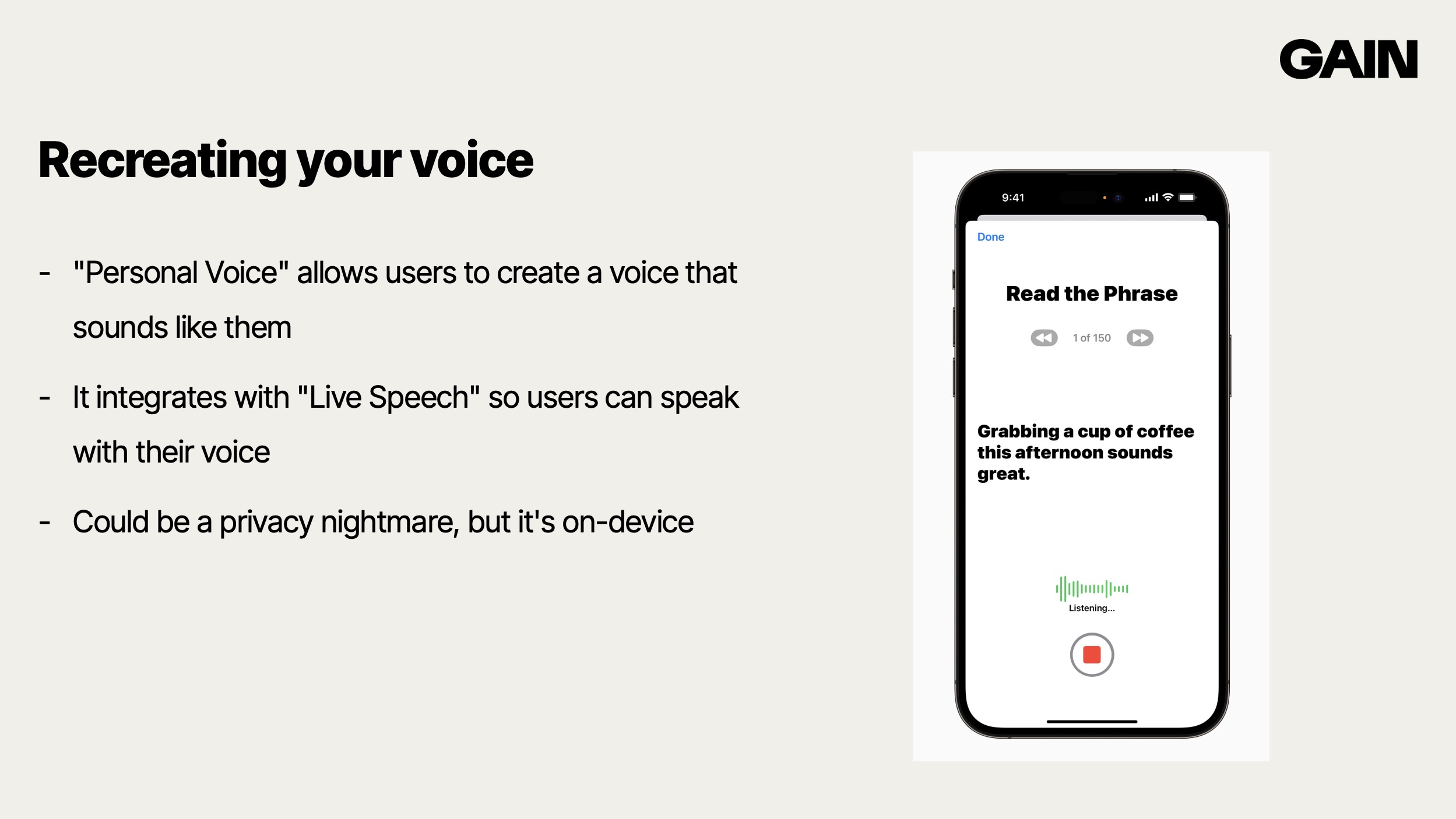 Screenshot from the iOS Personal Voice feature.