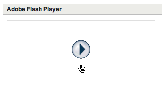 The adobe flash welcome page shown, except that instead of a square of flash, there is a play button.
