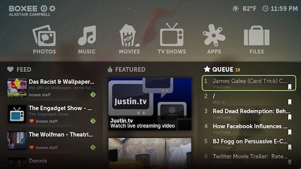 Screen shot from Boxee that shows a listing of online videos I've added.