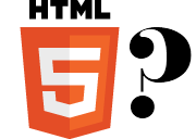 The W3C's new logo for HTML5 with a whacking great question mark next to it.